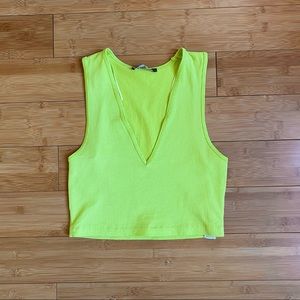neon green v neck tank top